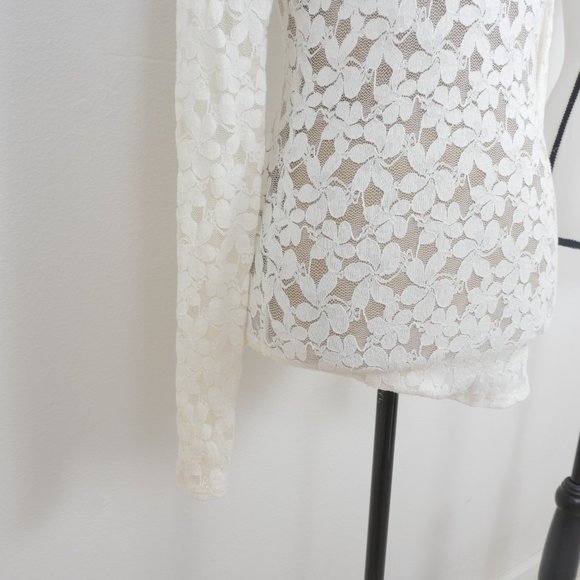 Free People White Lace Long Sleeve Bronze Beaded Silver Sequin SZ XS Top Blouse - Picture 4 of 7